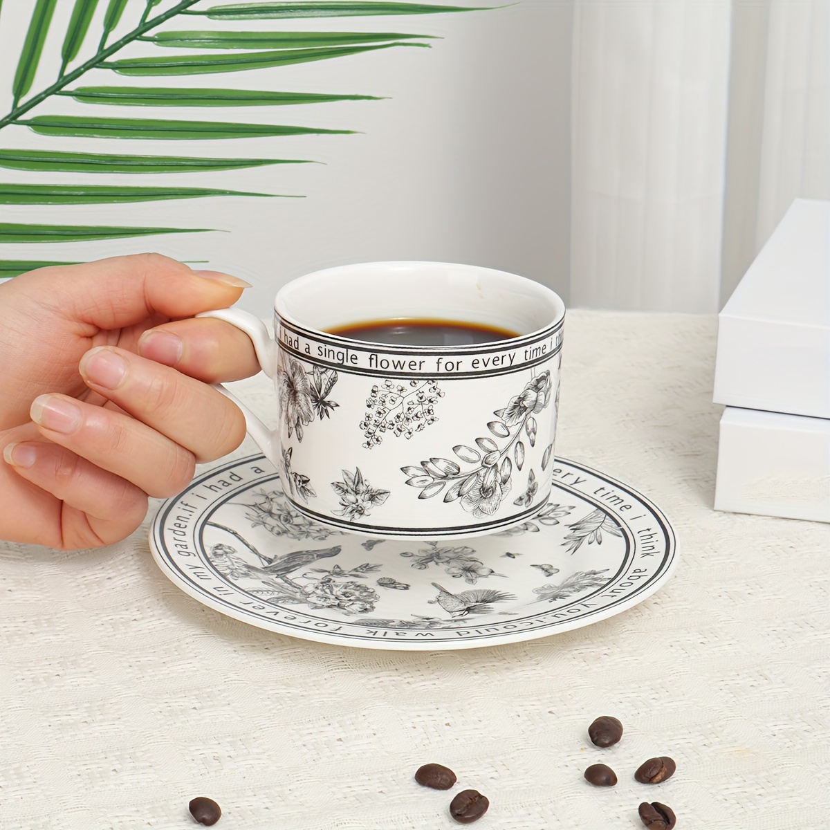 Coffee Tea Latte - 1セットのティーカップとソーサー、カプチーノカップ、コーヒーカップ、ホワイトティーカップセット、イングリッシュコーヒーカップ、磁器ティーセット、ラテカップ
