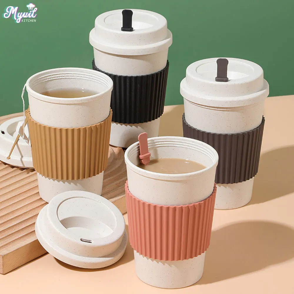 Coffee Tea For Me - 450 ミリリットルコーヒーカップ蓋付き小麦ストロー再利用可能なポータブルコーヒーカップ食器洗い機対応コーヒーマグコーヒーティートラベルカップ