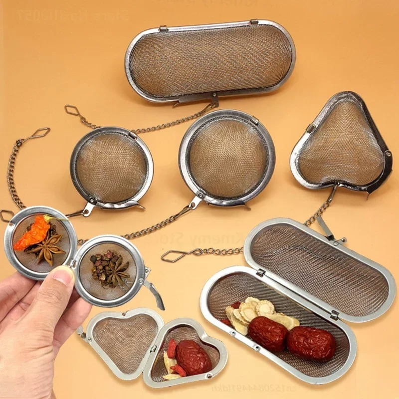 Coffee Tea Infuser - ステンレス鋼オーバルハート球形スパイス調味料ティーストレーナーチェーンメッシュボールティーコーヒーフィルターバスケットインフューザーツール
