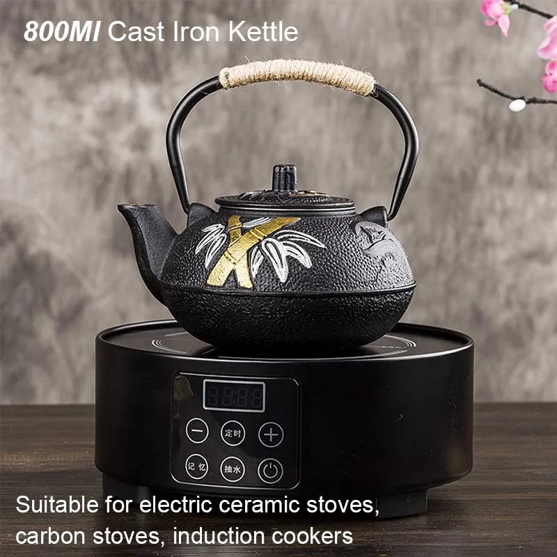 800ML 梅と竹の絵付け醸造ティーポット鋳鉄製ウォーターボ - Cast Iron Teapot のレビューと価格