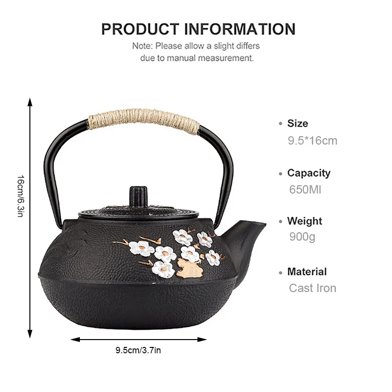 800ML 梅と竹の絵付け醸造ティーポット鋳鉄製ウォーターボ - Cast Iron Teapot のレビューと価格