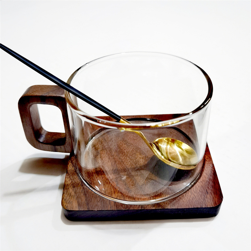 200 ミリリットル新鮮な挽きたてのラテガラスコーヒーマグ木 - Coffee Tea Latte のレビューと価格
