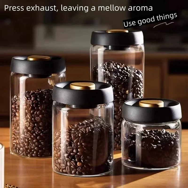 手動真空密閉コーヒージャー 高ホウケイ酸ガラス 防湿茶保存容 - Coffee Tea Box のレビューと価格