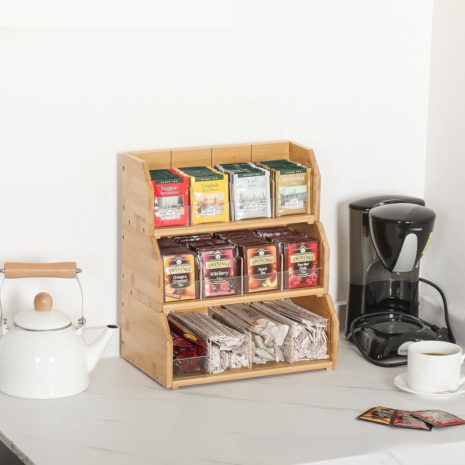 竹製ティーバッグ収納ボックス三層コーヒーバッグディスプレイラ - Coffee Tea Box のレビューと価格