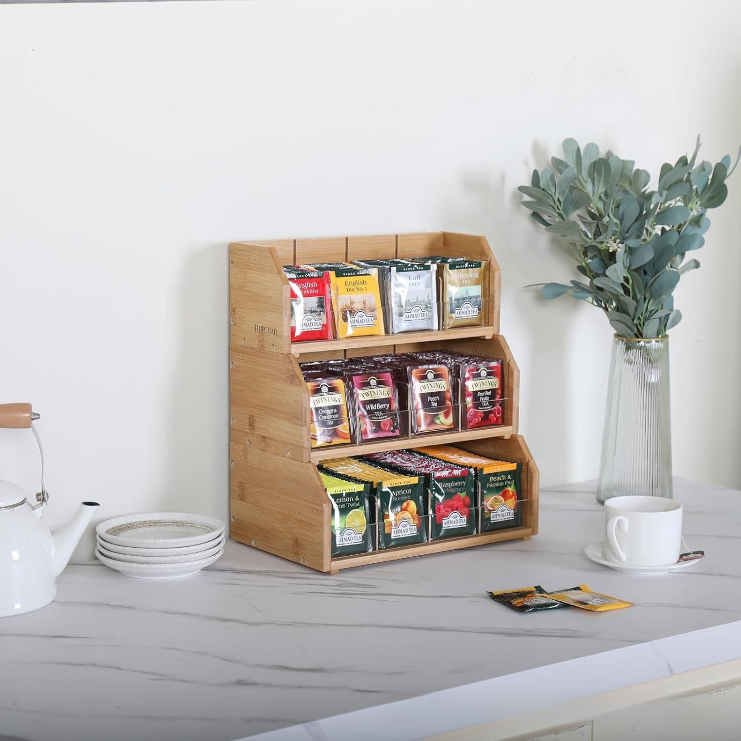 竹製ティーバッグ収納ボックス三層コーヒーバッグディスプレイラ - Coffee Tea Box のレビューと価格