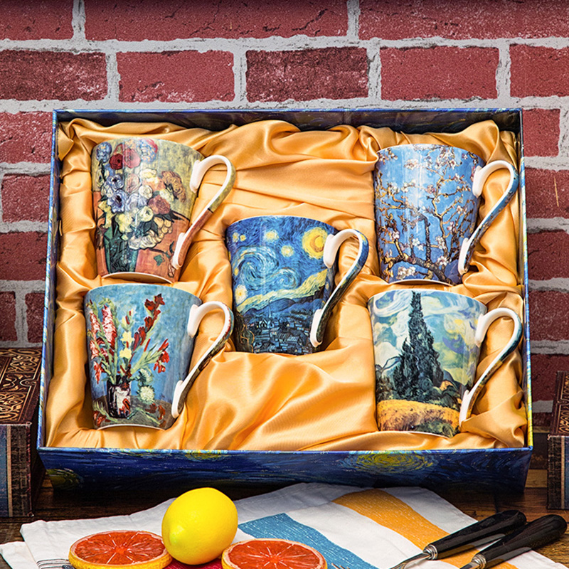 5 個セットボーンチャイナゴッホ油絵アートマグコーヒーカップ - Coffee Tea Van のレビューと価格