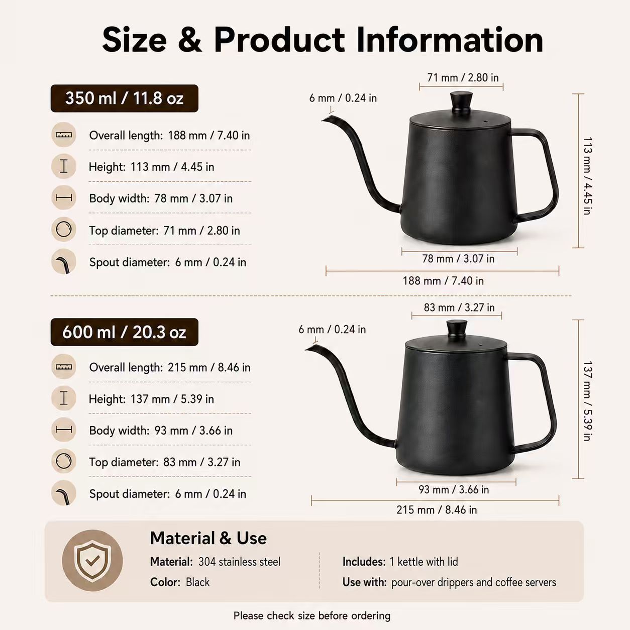 304ステンレス製コーヒーポット、細長い尖った注ぎ口付きポッ - Coffee Tea Box のレビューと価格