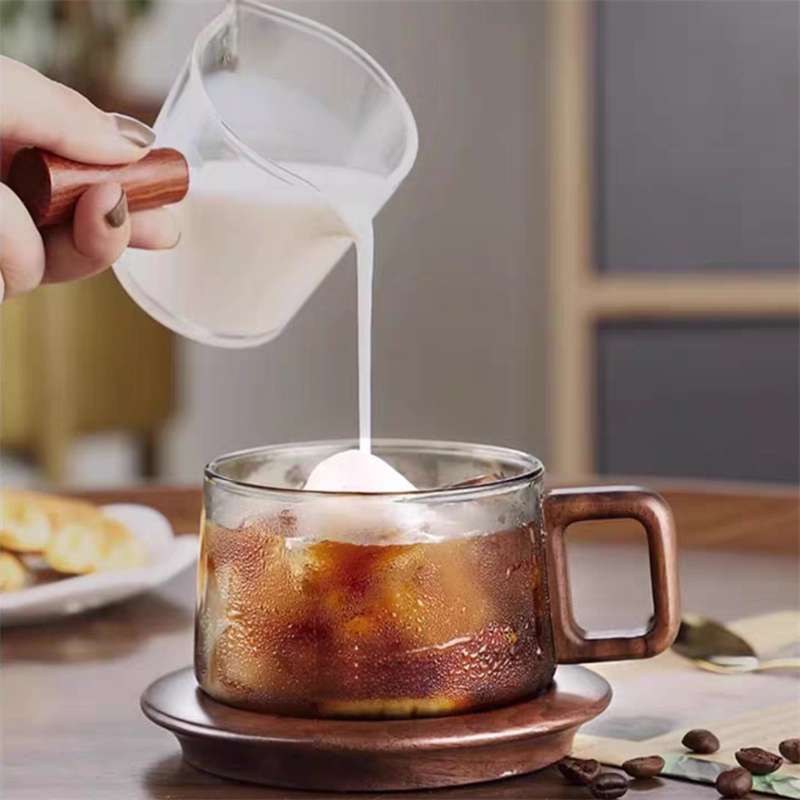 丸い木製トレイ付きのガラス製コーヒーマグ,アメリカンラテ,挽 - Coffee Tea Latte のレビューと価格